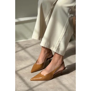 Nişantaşı Shoes Melvin Karamel Desenli Mat Bilek Lastik Detay Kadın Topuklu Ayakkabı