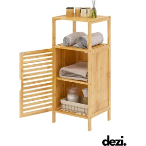 Bambu Tek Kapaklı 2 Raflı Çok Amaçlı Banyo Düzenleyici, Organizer, Dik Dolap, Portatif Dolap