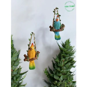 Goboticaret 2 Adet Dekoratif Sallanan Duvar ve Bahçe Süsü Kuş Biblo Farklı Renk Seçenekleri 13 x 9  cm