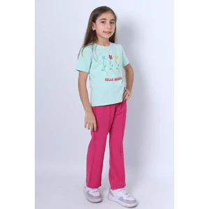 Kız Çocuk Ikili Takım Ispanyol Paça Çiçek Baskılı D46