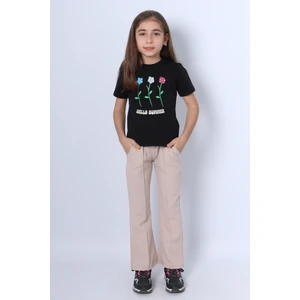 Kız Çocuk Ikili Takım Ispanyol Paça Çiçek Baskılı D46