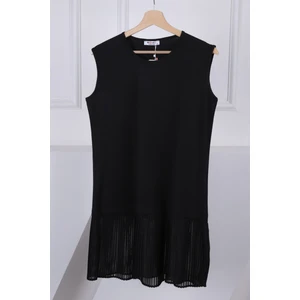 İmaj Butik Siyah Sıfır Kol Etek Ucu Piliseli Tunik İçlik