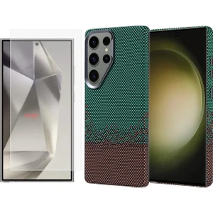 Samsung Galaxy S25 Ultra Kılıf Magsafe Şarj Özellikli Karbon Fiber Görünümlü Zore Nekst Kapak + Nano Ekran Koruyucu