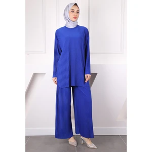 İmaj Butik Saks Mavi Piliseli Sandy Tunik Pantolon Takım