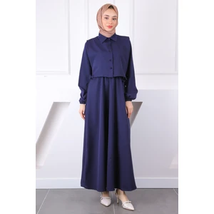 İmaj Butik Lacivert Gömlek Süveterli Elbise Kombin Takım