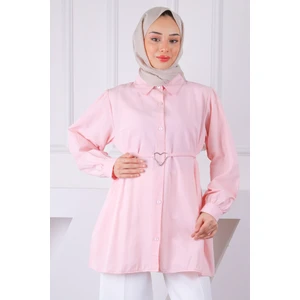 İmaj Butik Pembe Kuşaklı Düğmeli Gömlek