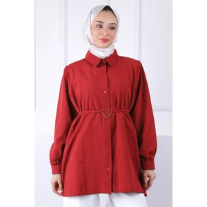 İmaj Butik Bordo Kuşaklı Düğmeli Gömlek