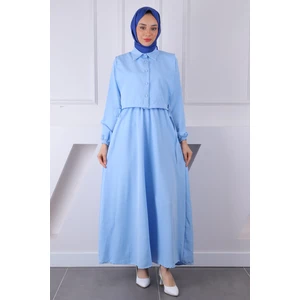 İmaj Butik Bebe Mavi Gömlek Süveterli Elbise Kombin Takım