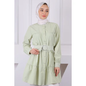 İmaj Butik Mint Yeşili Hakim Yaka Çizgili Poplin Tunik