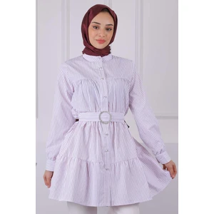 İmaj Butik Bordo Hakim Yaka Çizgili Poplin Tunik