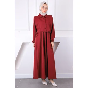 İmaj Butik Bordo Gömlek Süveterli Elbise Kombin Takım