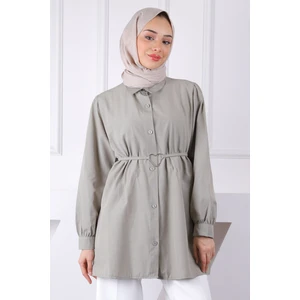 İmaj Butik Siyah Kuşaklı Düğmeli Gömlek