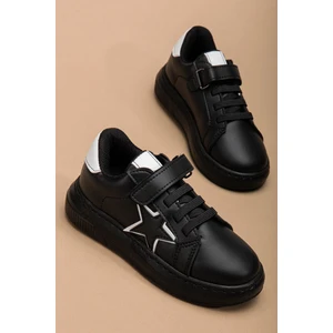 Erkek Çocuk Spor Ayakkabı Siyah Cırtlı Yıldız Model Dikişli Taban