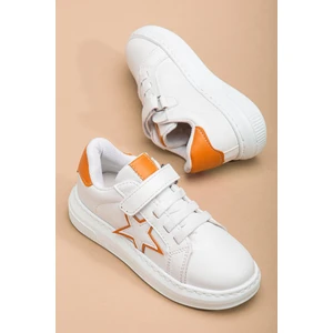 Kız Çocuk Spor Ayakkabı Turuncu Cırtlı Yıldız Model Dikişli Taban