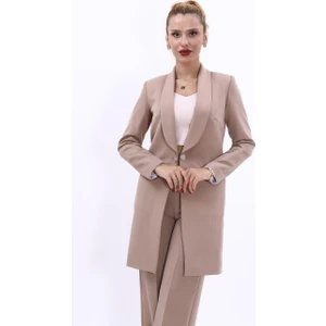 Şal Yaka Cepli Uzun Ceket-Taş