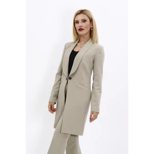 Şal Yaka Cepli Uzun Ceket-Bambu