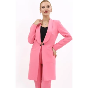Şal Yaka Cepli Uzun Ceket-Pembe