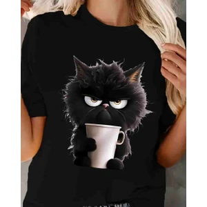 Panda Baskı Tekstil Angry Cat Baskılı Özel Tasarım Oversize Tshirt