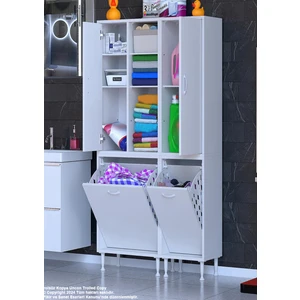 Modilayn Alaçatı İnci 90 x 160 x 32 3 Kapaklı 5 Raflı Çok Amaçlı Banyo Dolabı Kirli Çamaşır Sepetli Dolap Mutfak Dolabı