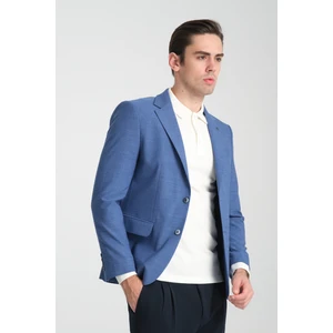 Loreo Erkek Mavi Poliviskon Kumaş Yarım Astarlı Mono Yaka Slim Fit Blazer Ceket