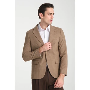 Loreo Erkek Camel Poliviskon Kumaş Yarım Astarlı Mono Yaka Slim Fit Blazer Ceket