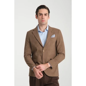 Loreo Erkek Hardal Poliviskon Kumaş Yarım Astarlı Mono Yaka Slim Fit Blazer Ceket