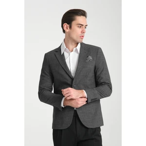 Loreo Erkek Siyah Poliviskon Kumaş Yarım Astarlı Mono Yaka Slim Fit Blazer Ceket