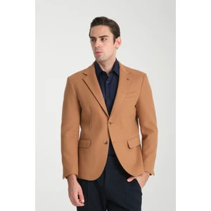 Grande Erkek Camel Kaşe Kumaşlı Mono Yaka Slim Fit Blazer Ceket