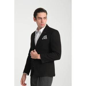 Grande Erkek Siyah Kaşe Kumaşlı Mono Yakaslim Fit Blazer Ceket