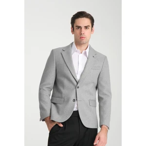 Grande Erkek Gri Kaşe Kumaşlı Mono Yaka Slim Fit Blazer Ceket