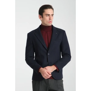 Grande Erkek Lacivert Kaşe Kumaşlı Mono Yakaslim Fit Blazer Ceket