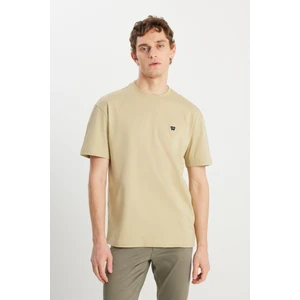 %100 Pamuk Relaxed Fit Geniş Kesim Minimal Logo Yeşil Tişört