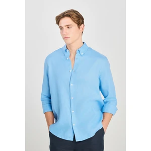 Regular Fit Normal Kesim Mavi Keten Gömlek