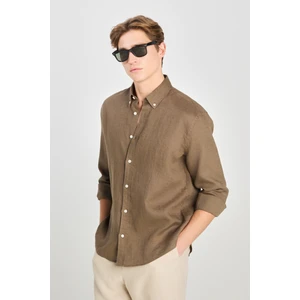 Regular Fit Normal Kesim Haki Keten Gömlek