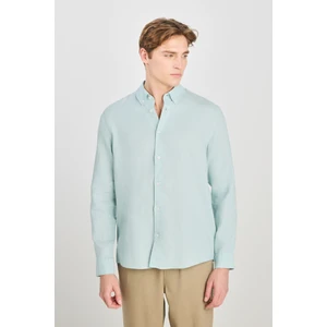 Regular Fit Normal Kesim Mint Yeşili Keten Gömlek