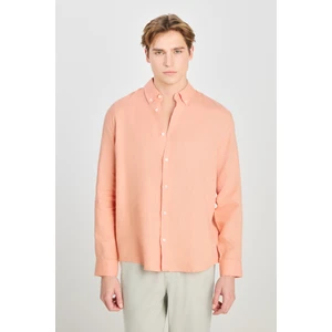 Regular Fit Normal Kesim Turuncu Keten Gömlek