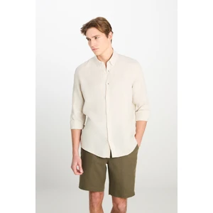 Regular Fit Normal Kesim Bej Keten Gömlek