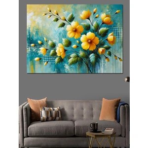 Sarı Çiçekli Soyut Sanat Dekoratif Kanvas - Mdf Ahşap Tablo