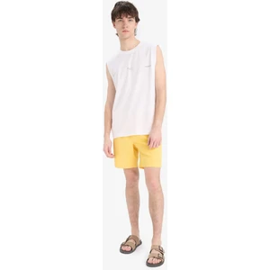 Regular Fit Kısa Boy Cepli File Astarlı Beli Bağcıklı Düz Hafif Kumaş Deniz Şortu E5133AXNS