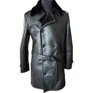 Asus Deri - Siyah Hakiki Koyun Kürkü Erkek Trençkot - Burb