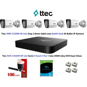 Nif Bilişim Ttec 2mp Mikrofonlu 4 Kameralı 2tb Disk Tak Çalıştır Hazır Ip Kamera Seti