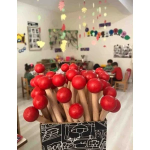 Ahşap Ritim Çubuk Kırmızı Toplu 1 Çift ( 2 Adet )