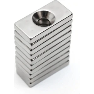 Dünya Magnet 5 Adet, Neodyum Mıknatıs, Köşeli, Havşa Delikli, Güçlü Magnet, 20 x 10 x 4 x 5 mm