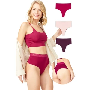 Basic Yüksek Bel Lazer Kesim Tanga Külot 3'lü Paket - 3
