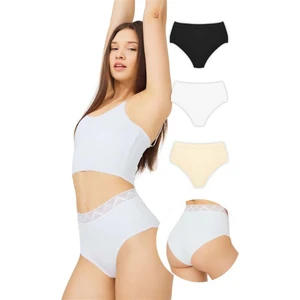 Basic Yüksek Bel Lazer Kesim Bikini Külot 3'lü Paket - 3