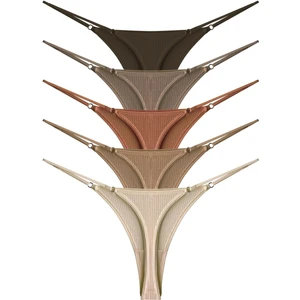 Pamuklu ve Likralı Ayarlanabilir Lastikli Kaşkorse Fitilli Kadın Tanga Külot 5'li Paket-2