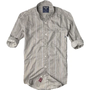 Alaska The Last Frontier Slim Fit %100 Pamuk Kumaş Hakim Yaka  Uzun Kol  Gömlek--Taba Çizgili--