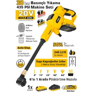 20 Volt Akülü Yüksek Basınçlı Oto Araba Bahçe Yıkama Tabancası Seti