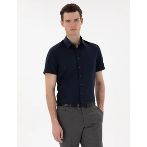 Pierre Cardin Erkek Lacivert Basic Regular Fit Kısa Kollu Cepli Gömlek 50307003-VR033