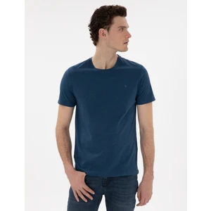 Pierre Cardin Erkek İndigo Melanj Pamuk Karışımlı Slim Fit Bisiklet Yaka Basic Tişört 50306980-VR155